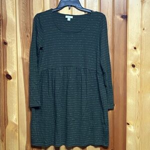 PURE JILL OLIVE GREEN BABYDOLL LONG SLEEVE T-SHIRT DRESS Striped Heather SIZE S